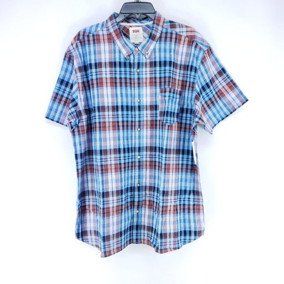 Levi's Plaid Button Down Shirt Men's Sz XXL Blue Collared - Picture 1 of 7